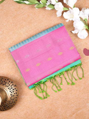 Pink Soft Silk Saree with Flower and Leaf Design on the Body and without Border - Diadem
