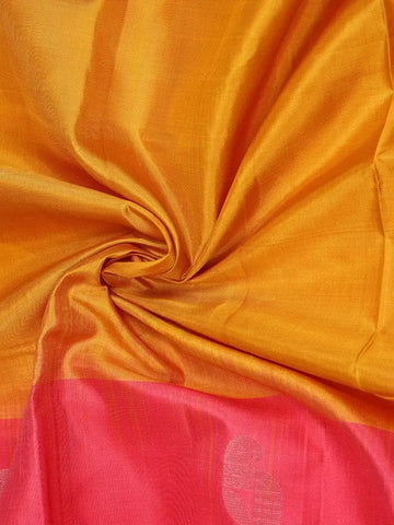 Yellow Soft Silk Saree with Parrot Motif Design on the Body and without Border - Diadem