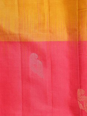 Yellow Soft Silk Saree with Parrot Motif Design on the Body and without Border - Diadem