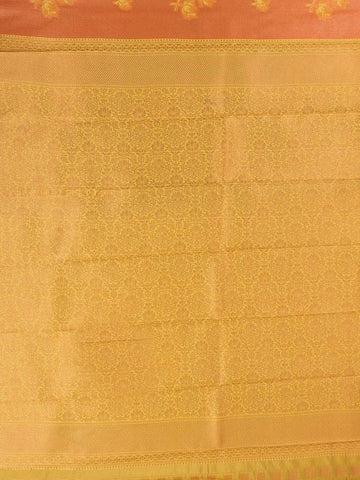 Mustard Orange Arani Silk Saree with Floral Motif on the body and Contrast Zari Border - Diadem