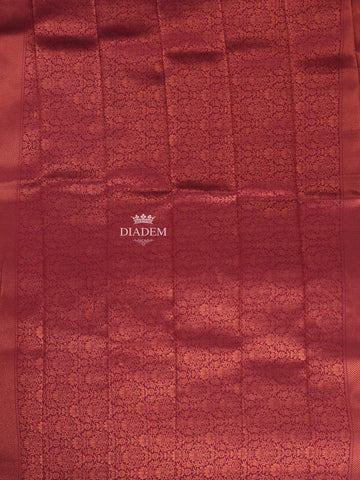 Peach Arani Silk Saree with Floral Motif on the body and Contrast Zari Border - Diadem