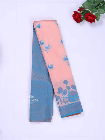 Peach Arani Silk Saree with Floral Motif on the body and Contrast Zari Border - Diadem