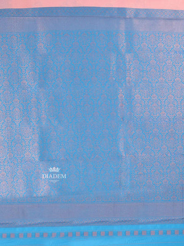 Peach Arani Silk Saree with Floral Motif on the body and Contrast Zari Border - Diadem