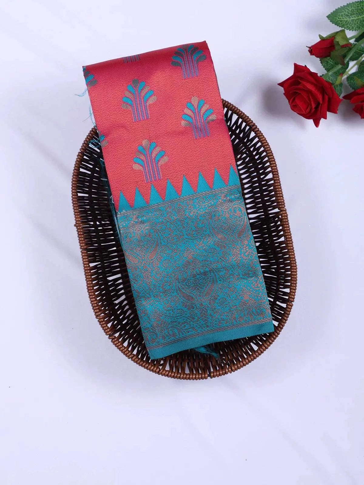 Red Pink Arani Silk Saree with Zari Butta and Contrast Zari Border - Diadem