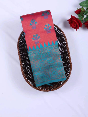 Red Pink Arani Silk Saree with Zari Butta and Contrast Zari Border - Diadem