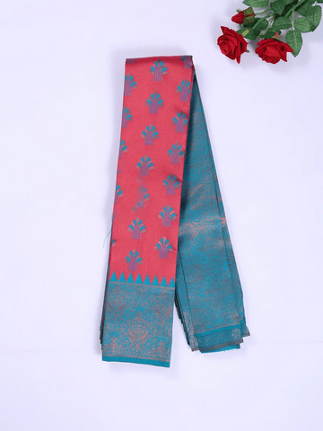 Red Pink Arani Silk Saree with Zari Butta and Contrast Zari Border - Diadem