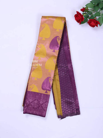 Peach Arani Silk Saree with Zari Butta on the body and Contrast Zari Border - Diadem