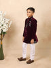 Wine Velvet Indo Western Sherwani with Attached Brooch and Beaded Mala - Diadem
