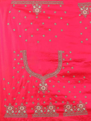 Queen Pink Raw Silk Wedding Bridal Lehenga with Floral Embroidery - Diadem