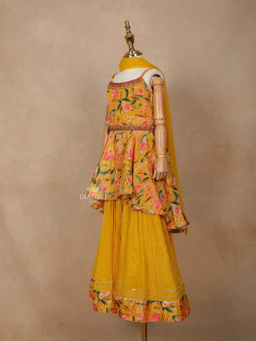Chrome Yellow Georgette Lehenga Adorned with Floral Prints, Paired with Dupatta - Diadem