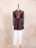 Wine Kids Sherwani Embellished with Sequins and Floral Design with Pearls Mala - Diadem