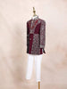 Wine Kids Sherwani Embellished with Sequins and Floral Design with Pearls Mala - Diadem