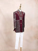 Wine Kids Sherwani Embellished with Sequins and Floral Design with Pearls Mala - Diadem