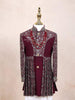 Wine Kids Sherwani Embellished with Sequins and Floral Design with Pearls Mala - Diadem