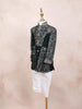 Dark Green Sherwani Adorned with Sequins and Fancy Design Attached with Pearls Mala - Diadem
