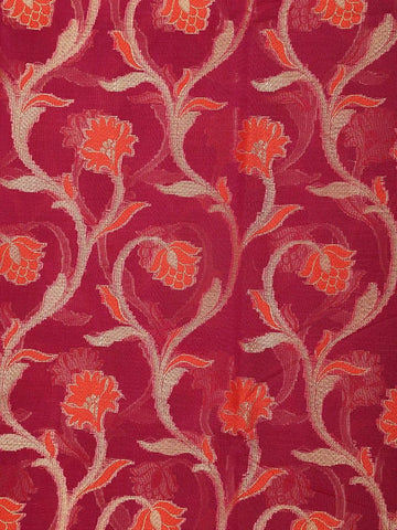 Red Pink Art Silk Saree with Vine Flower Design on the Body with Designed Border - Diadem