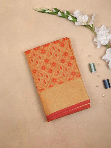 Orange Art Silk Saree with Checks and Paisley Design on the Body with Matching Border - Diadem