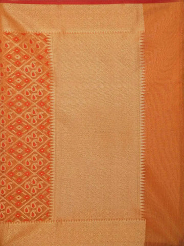 Orange Art Silk Saree with Checks and Paisley Design on the Body with Matching Border - Diadem