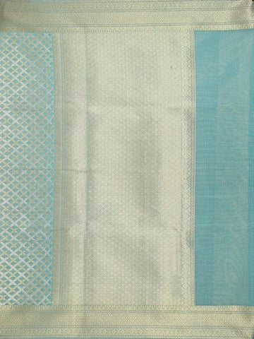 Teal Blue Art Silk Saree with Checks Design on the Body with Designed Zari Border - Diadem