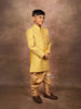 Mustard Yellow Silk Sherwani Set with Embroidery Floral Design - Diadem