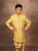Mustard Yellow Silk Sherwani Set with Embroidery Floral Design - Diadem