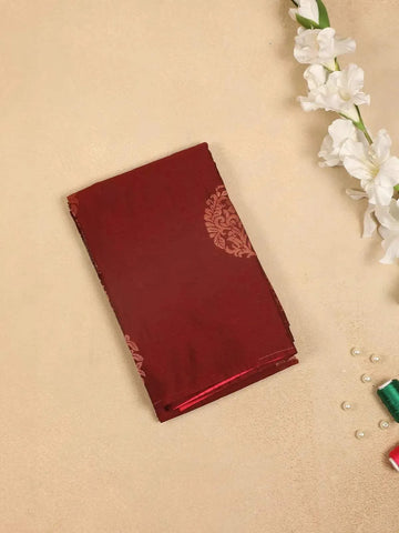 Brown Silk Saree with Round Flower Motif on the Body and without Border - Diadem