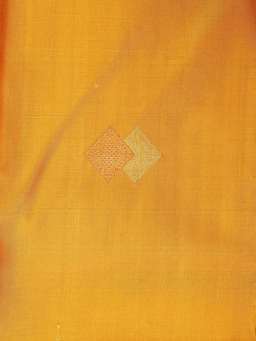 Yellow Pure Kanchipuram Bridal Silk Saree with Diamond Motif on the Body with Zari Border - Diadem