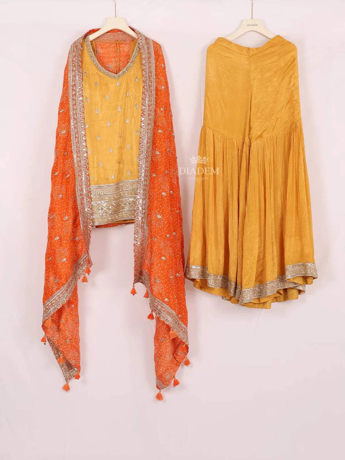 Yellow Sharara Suits Adorned with Sequins and Water Drop Design with Dupatta - Diadem