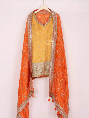 Yellow Sharara Suits Adorned with Sequins and Water Drop Design with Dupatta - Diadem