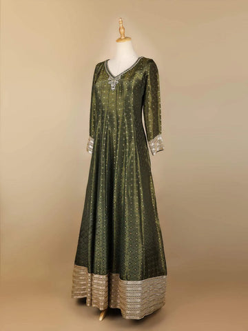Dark Green Floral Embroidery Gown and Dupatta - Diadem