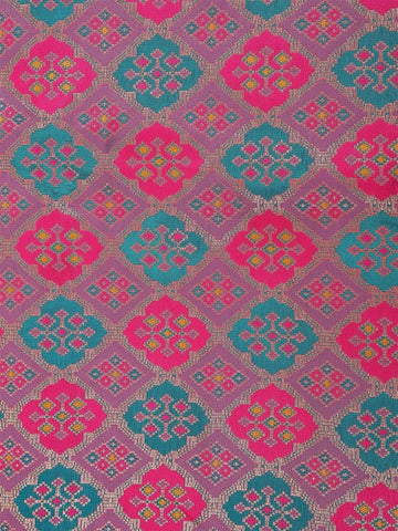 Red Pink Semi Banarasi Saree with Geometric and Floral Motif Design on the Body with Border - Diadem