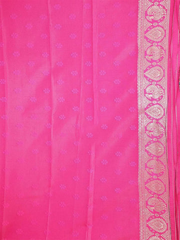 Red Pink Semi Banarasi Saree with Geometric and Floral Motif Design on the Body with Border - Diadem