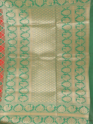 Green Semi Banarasi Saree with Fancy Designs on the Body and Zari Border - Diadem