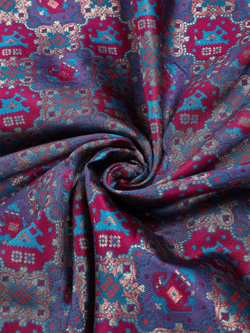 Dark Blue Semi Banarasi Saree with Geometric and Animal Motif on the Body with Border - Diadem