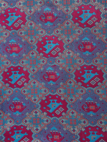 Dark Blue Semi Banarasi Saree with Geometric and Animal Motif on the Body with Border - Diadem