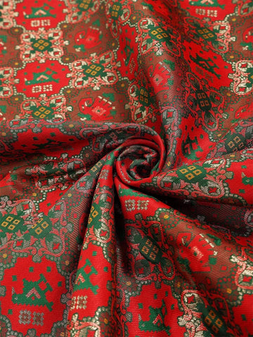 Maroon Semi Banarasi Saree with Geometric and Animal Design on the Body with Border - Diadem