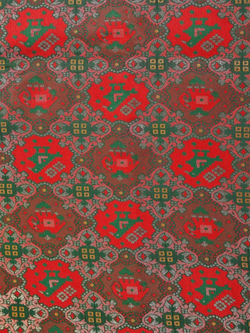 Maroon Semi Banarasi Saree with Geometric and Animal Design on the Body with Border - Diadem