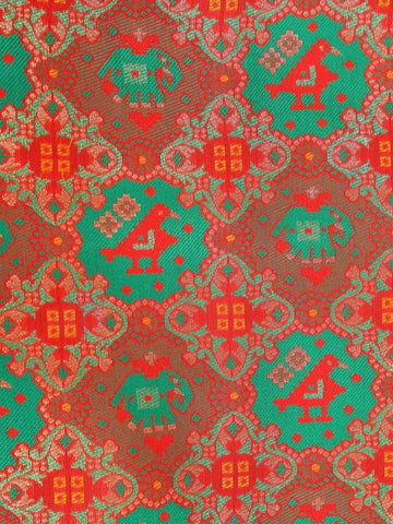 Red Semi Banarasi Saree with Fancy Design on the Body with Zari Border - Diadem