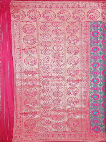 Blue Semi Banarasi Saree with Geometric and Animal Design on the Body with Zari Border - Diadem