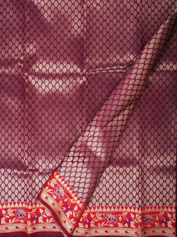 Violet Art Silk Saree with Small Floral Grid Design on the Body with Contrast Designed Border - Diadem
