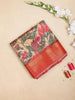Sandal Semi Tussar Silk Saree with Floral Design on the Body with Contrast Zari Border - Diadem