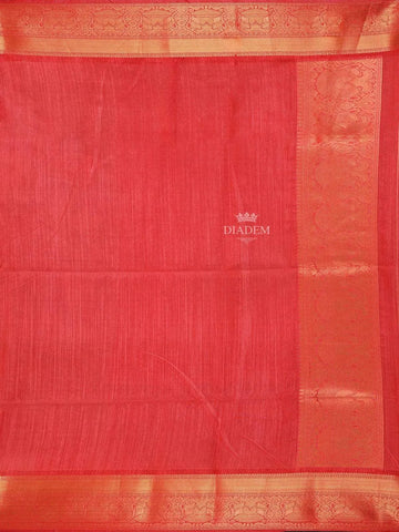 Sandal Semi Tussar Silk Saree with Floral Design on the Body with Contrast Zari Border - Diadem