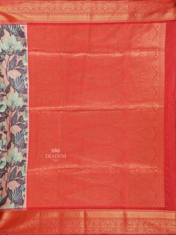 Light Pink Semi Tussar Silk Saree with Floral Design on the Body with Zari Border - Diadem