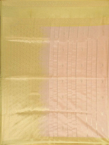 Peach Semi Tussar Silk Saree with Pineapple and Stripes Design on the Body with Zari Border - Diadem