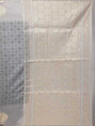 Grey Semi Tussar Silk Saree with Geometric Design on the Body and without Border - Diadem