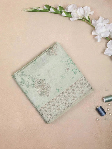 Light Green Semi Tussar Silk Saree with Floral Design on the Body with Designed Border - Diadem