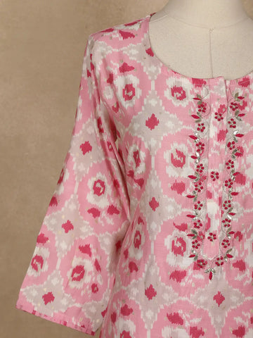 Pink Ikat Design Printed Cotton Salwar Suit - Diadem
