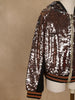Black with Bronze Sequins Embellished Hoodie Jacket - Diadem