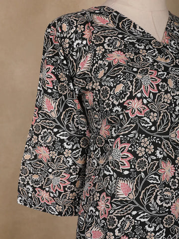 Black Floral Designed Cotton Salwar Suit - Diadem
