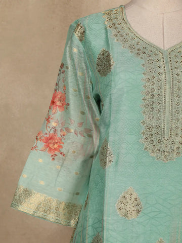 Pastel Green Floral Designed Semi Silk Salwar Suit - Diadem